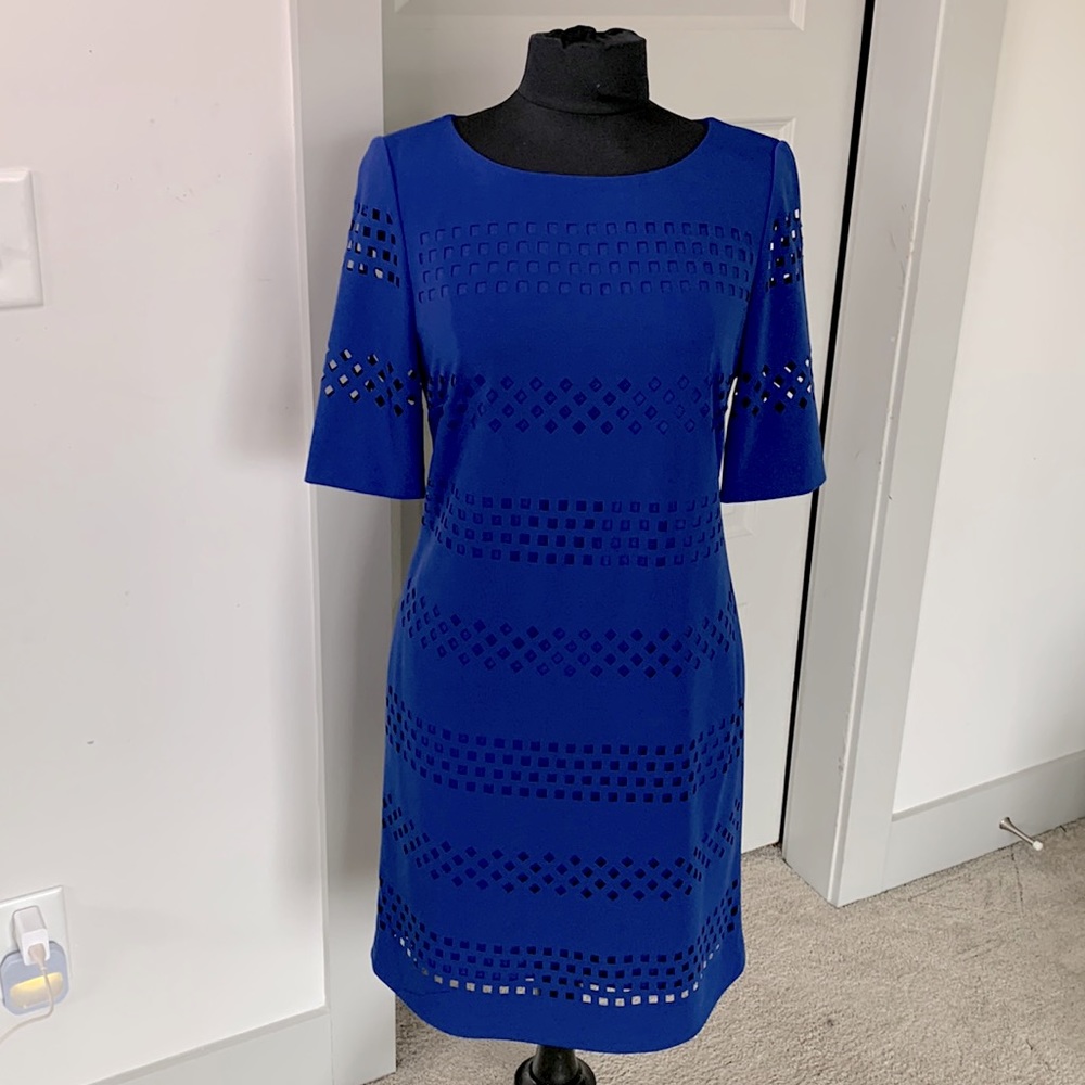Tahari Royal Blue Eyelit Sheath dress size 8